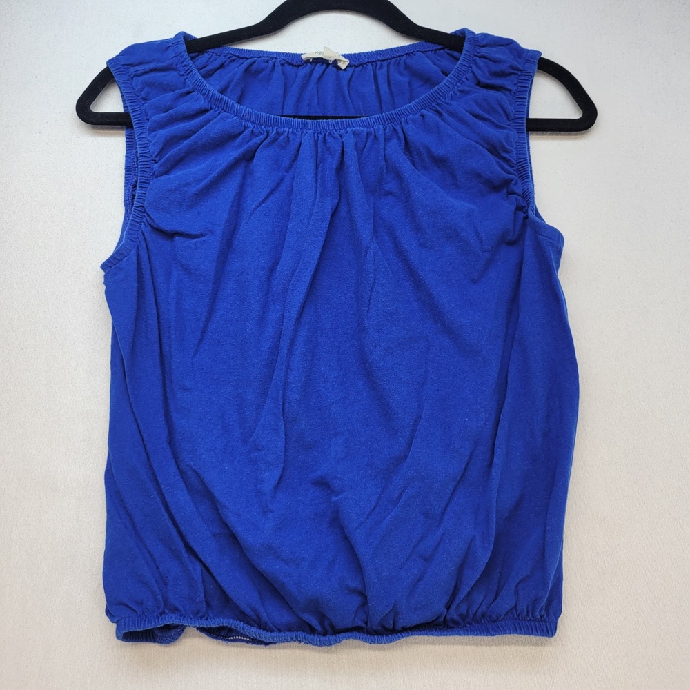 Madewell Tank Top Women XXS Blue Elastic Bubble Hem Scrunch Neck Sleeveless